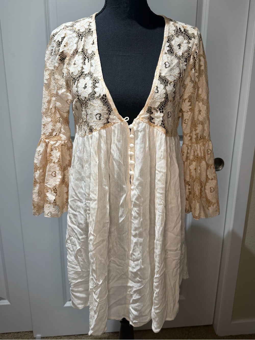 Boho Lace & Gauze Cream Women’s Dress
